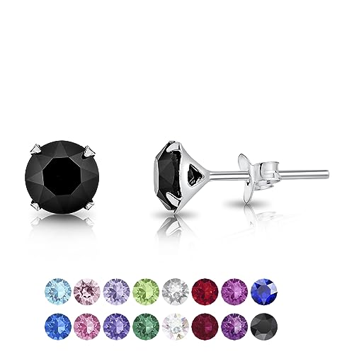 DTPSilver - Damen Ohrringe 925 Sterling Silber und mit Kristallen von Swarovski® Elements 6 mm Runde Ohrstecker - Farbe : Schwarz von DTPsilver