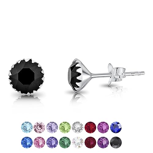 DTPSilver - Damen Ohrringe 925 Sterling Silber und mit Kristallen von Swarovski® Elements 6 mm Runde Ohrstecker - Farbe : Schwarz von DTPsilver