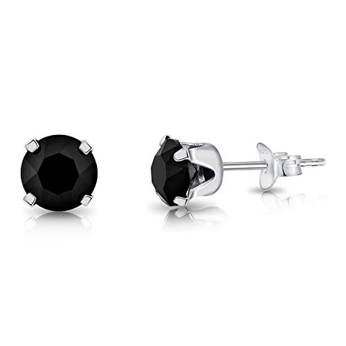 DTPSilver - Damen Ohrringe 925 Sterling Silber und mit Kristallen von Swarovski® Elements 6 mm Runde Ohrstecker - Farbe : Schwarz von DTPsilver
