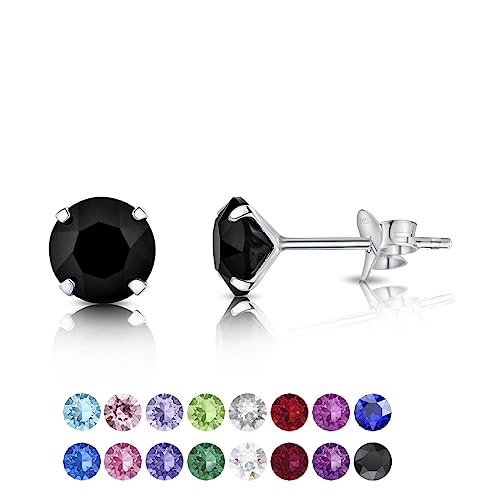 DTPSilver - Damen Ohrringe 925 Sterling Silber und mit Kristallen von Swarovski® Elements 6 mm Runde Ohrstecker - Farbe : Schwarz von DTPsilver