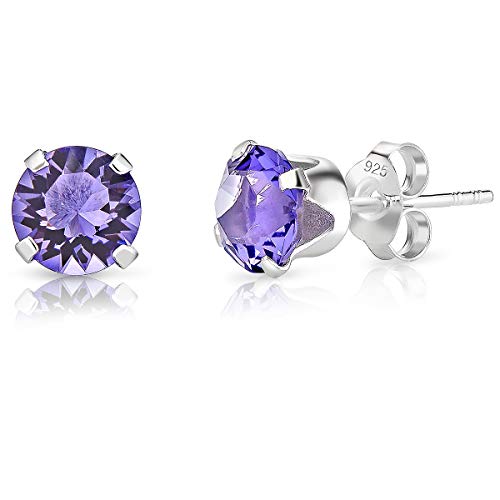 DTPSilver - Damen Ohrringe 925 Sterling Silber und mit Kristallen von Swarovski® Elements 6 mm Runde Ohrstecker - Farbe : Tansanit von DTPsilver