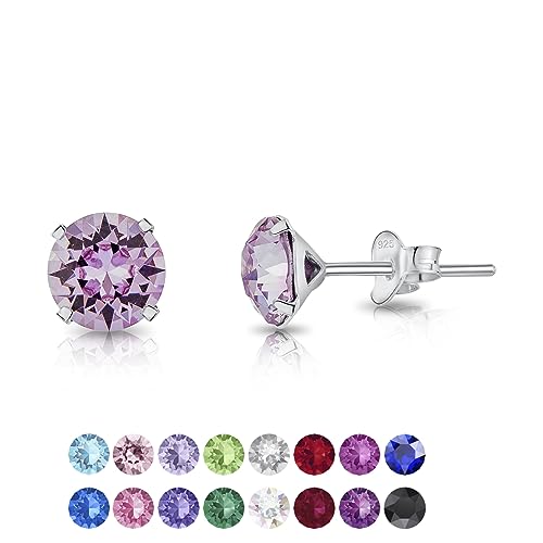 DTPSilver - Damen Ohrringe 925 Sterling Silber und mit Kristallen von Swarovski® Elements 6 mm Runde Ohrstecker - Farbe : Violett von DTPsilver