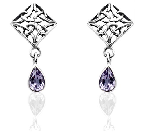 DTPSilver -Damen Schmetterlingsrücken Ohrringe 925 Sterling Silber - Keltische Dreifaltigkeitsknoten - keltischen Kollektion - Amethyst von DTPsilver