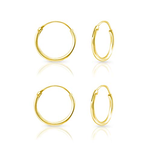 DTPsilver® 2 Paare WINZIGE Creolen Ohrringe 925 Sterling Silber Gelb Vergoldet - Knorpel/Wendel/Tragus - Dicke 1.5 mm - Durchmesser 12 mm von DTPsilver