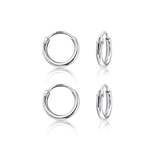 DTPsilver® 2 Paare WINZIGE Creolen Ohrringe 925 Sterling Silber - Knorpel/Wendel/Tragus - Dicke 1.2 mm - Durchmesser 8 mm von DTPsilver