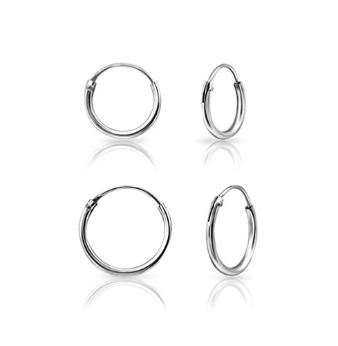 DTPsilver® 2 Paare WINZIGE Creolen Ohrringe 925 Sterling Silber - Knorpel/Wendel/Tragus - Dicke 1.5 mm - Durchmesser 10, 12 mm von DTPsilver