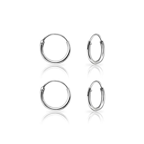 DTPsilver® 2 Paare WINZIGE Creolen Ohrringe 925 Sterling Silber - Knorpel/Wendel/Tragus - Dicke 1.5 mm - Durchmesser 10 mm von DTPsilver