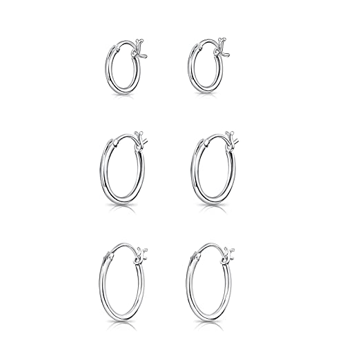 DTPsilver® 3 Paar 925 Sterling Silber Runde Creolen Scharnierbügel Winzige/Kleine Ohrringe - Dicke 1.2 mm - Durchmesser: 10, 12, 14 mm von DTPsilver