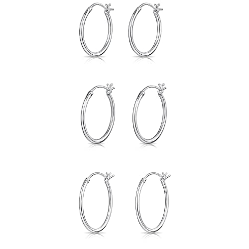 DTPsilver® 3 Paar 925 Sterling Silber Runde Kreolen Scharnierbügel Winzige/Kleine Ohrringe - Dicke 1.2 mm - Durchmesser: 16, 18, 20 mm von DTPsilver