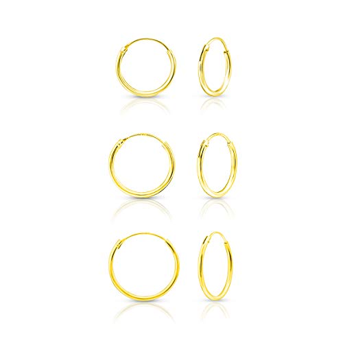 DTPsilver® 3 Paare Kleine/Mittelgroße Creolen Ohrringe 925 Sterling Silber Gelb Vergoldet - Dicke 1.5 mm - Durchmesser 16, 18, 20 mm von DTPsilver