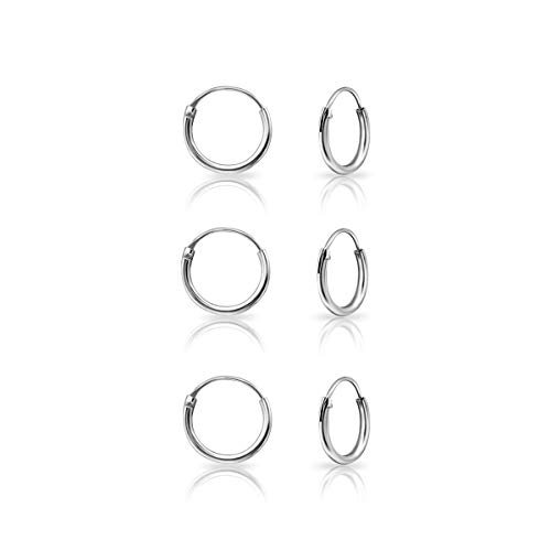 DTPsilver® 3 Paare WINZIGE Creolen Ohrringe 925 Sterling Silber - Knorpel/Wendel/Tragus - Dicke 1.5 mm - Durchmesser 10 mm von DTPsilver