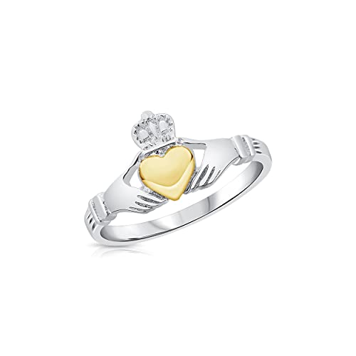 DTPsilver® 925 Sterling Silber Claddagh Ring - Liebe, Loyalität und Freundschaft - Gelb Vergoldet Herz von DTPsilver