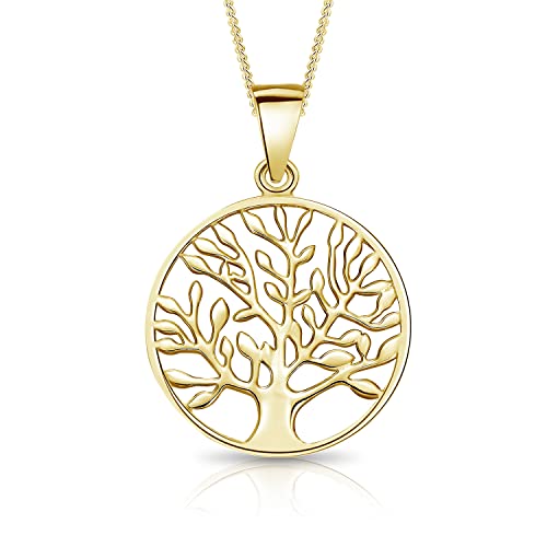 DTPsilver® 925 Sterling Silber Gelb Vergoldet Halskette - Baum des Lebens Anhänger - kette Breite: 1,2 mm - Verstellbare Länge: 40 bis 45 cm von DTPsilver