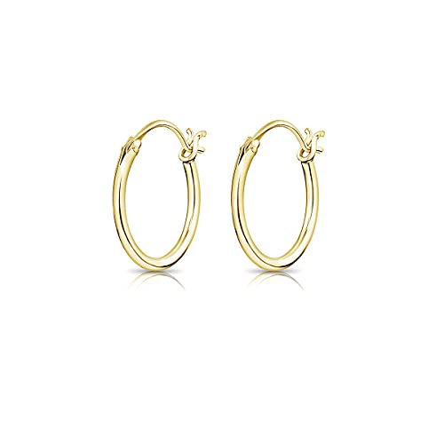 DTPsilver® 925 Sterling Silber Gelb Vergoldet Runde Kreolen Scharnierbügel Ohrringe - Klein/Mittelgroße/Groß - Dicke 1.2 mm - Durchmesser: 14 mm von DTPsilver