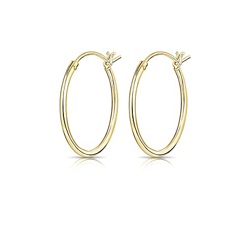 DTPsilver® 925 Sterling Silber Gelb Vergoldet Runde Kreolen Scharnierbügel Ohrringe - Klein/Mittelgroße/Groß - Dicke 1.2 mm - Durchmesser: 20 mm von DTPsilver