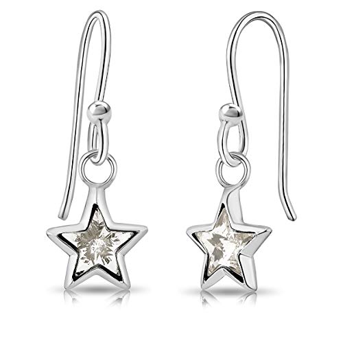 DTPsilver® 925 Sterling Silber Haken baumeln Tropfen Stern Ohrringe mit Kristallen von Swarovski® Elements - Durchmesser: 7 mm - Farbe : Silver Shadow von DTPsilver