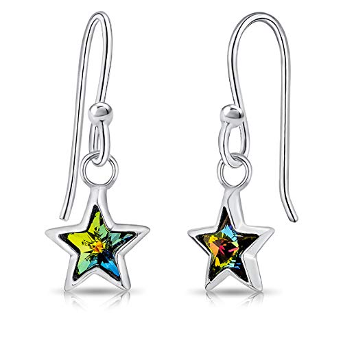 DTPsilver® 925 Sterling Silber Haken baumeln Tropfen Stern Ohrringe mit Kristallen von Swarovski® Elements - Durchmesser: 7 mm - Farbe : Vitrail Medium von DTPsilver