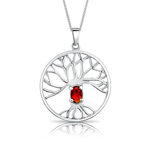 DTPsilver® 925 Sterling Silber Halskette - Keltischer Baum des Lebens Anhänger mit Glassteine - Mit oder ohne Kette - Breite: 1,2 mm - Verstellbare Länge: 40 bis 45 cm - Rote Rubin von DTPsilver
