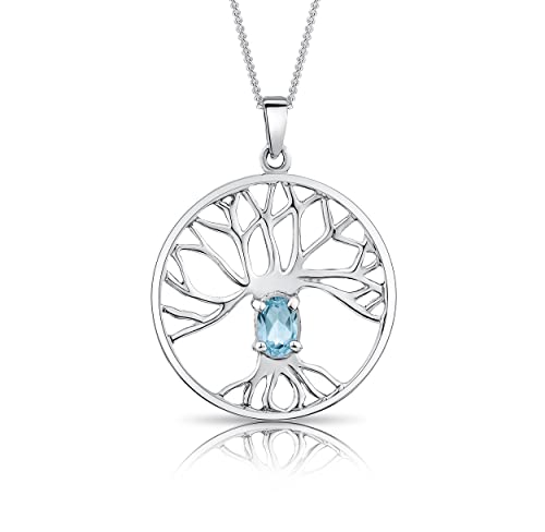 DTPsilver® 925 Sterling Silber Halskette - Keltischer Baum des Lebens Anhänger mit natürlichen Edelsteinen - kette Breite: 1,2 mm - Verstellbare Länge: 40 bis 45 cm - Blautopas von DTPsilver