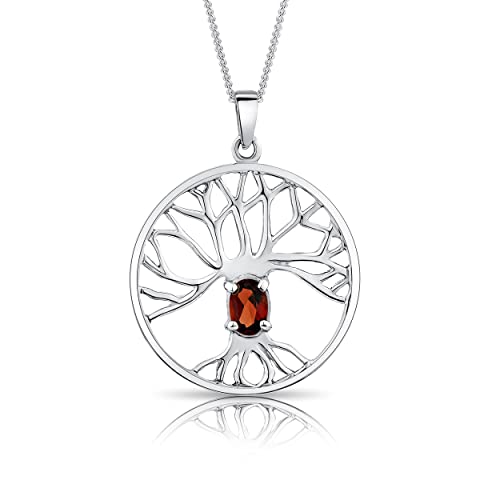DTPsilver® 925 Sterling Silber Halskette - Keltischer Baum des Lebens Anhänger mit natürlichen Edelsteinen - kette Breite: 1,2 mm - Verstellbare Länge: 40 bis 45 cm - Granat von DTPsilver