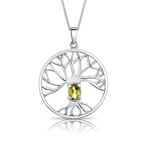 DTPsilver® 925 Sterling Silber Halskette - Keltischer Baum des Lebens Anhänger mit natürlichen Edelsteinen - kette Breite: 1,2 mm - Verstellbare Länge: 40 bis 45 cm - Peridot von DTPsilver