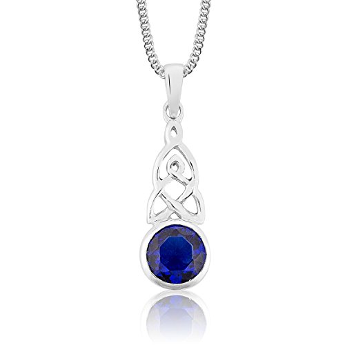 DTPsilver® 925 Sterling Silber Halskette - Keltischer Knoten Anhänger mit Glassteine - Mit oder ohne Kette - Breite: 1,2 mm - Verstellbare Länge: 40 bis 45 cm - Blauer Saphir von DTPsilver