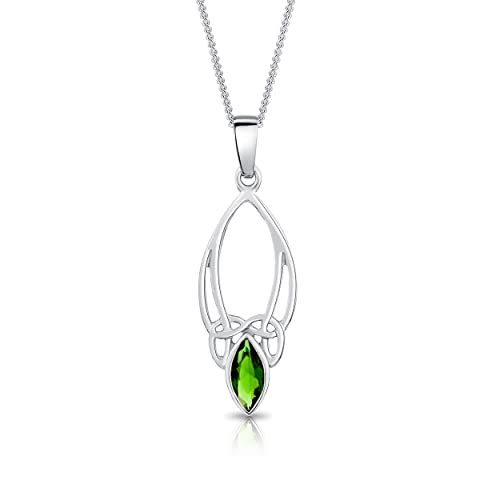 DTPsilver® 925 Sterling Silber Halskette - Keltischer Knoten Anhänger mit Glassteine - Mit oder ohne Kette - Breite: 1,2 mm - Verstellbare Länge: 40 bis 45 cm - Grüne Smaragd von DTPsilver