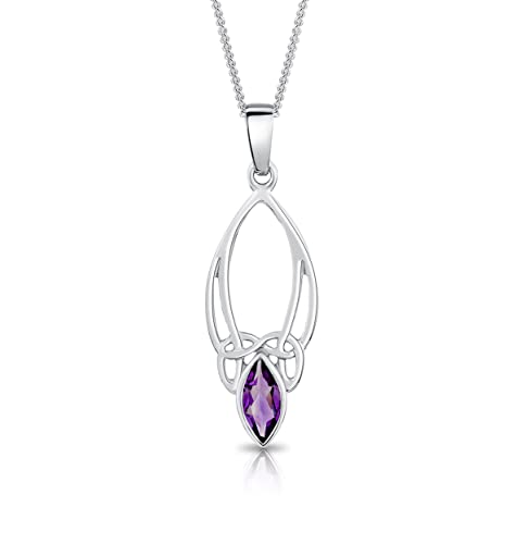 DTPsilver® 925 Sterling Silber Halskette - Keltischer Knoten Anhänger mit natürlichen Edelsteinen - kette Breite: 1,2 mm - Verstellbare Länge: 40 bis 45 cm - Amethyst von DTPsilver