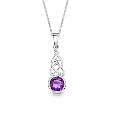 DTPsilver® 925 Sterling Silber Halskette - Keltischer Knoten Anhänger mit natürlichen Edelsteinen - kette Breite: 1,2 mm - Verstellbare Länge: 40 bis 45 cm - Amethyst von DTPsilver