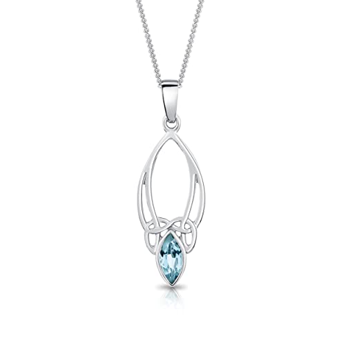 DTPsilver® 925 Sterling Silber Halskette - Keltischer Knoten Anhänger mit natürlichen Edelsteinen - kette Breite: 1,2 mm - Verstellbare Länge: 40 bis 45 cm - Blautopas von DTPsilver