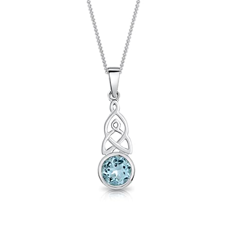 DTPsilver® 925 Sterling Silber Halskette - Keltischer Knoten Anhänger mit natürlichen Edelsteinen - kette Breite: 1,2 mm - Verstellbare Länge: 40 bis 45 cm - Blautopas von DTPsilver