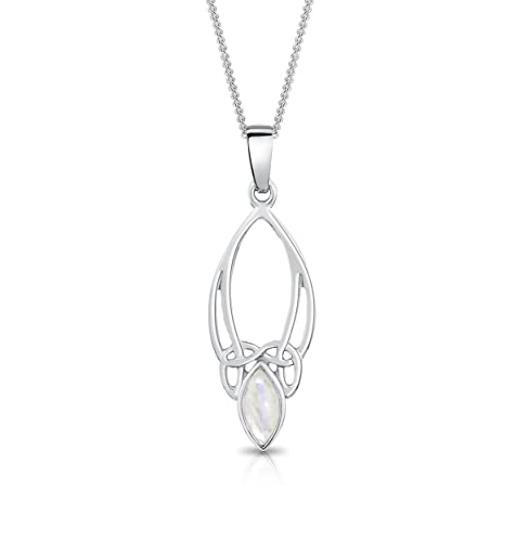 DTPsilver® 925 Sterling Silber Halskette - Keltischer Knoten Anhänger mit natürlichen Edelsteinen - kette Breite: 1,2 mm - Verstellbare Länge: 40 bis 45 cm - Mondstein von DTPsilver