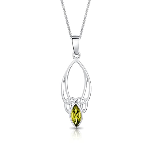 DTPsilver® 925 Sterling Silber Halskette - Keltischer Knoten Anhänger mit natürlichen Edelsteinen - kette Breite: 1,2 mm - Verstellbare Länge: 40 bis 45 cm - Peridot von DTPsilver
