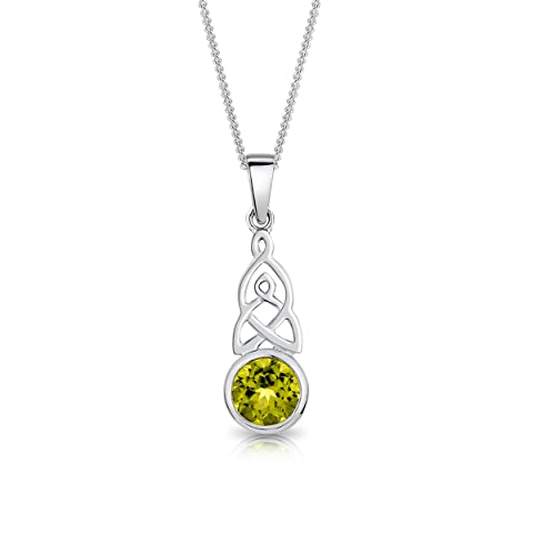 DTPsilver® 925 Sterling Silber Halskette - Keltischer Knoten Anhänger mit natürlichen Edelsteinen - kette Breite: 1,2 mm - Verstellbare Länge: 40 bis 45 cm - Peridot von DTPsilver