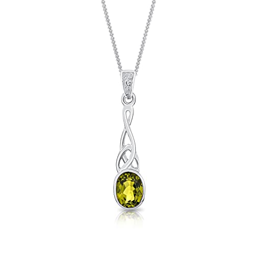 DTPsilver® 925 Sterling Silber Halskette - Keltischer Knoten Anhänger mit natürlichen Edelsteinen - kette Breite: 1,2 mm - Verstellbare Länge: 40 bis 45 cm - Peridot von DTPsilver