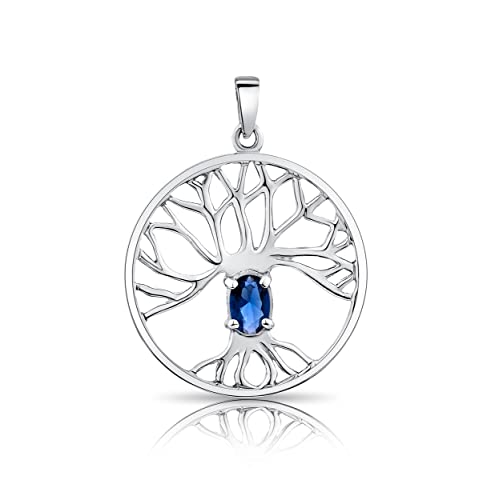 DTPsilver® 925 Sterling Silber Keltischer Baum des Lebens Anhänger mit Glassteine - Blauer Saphir von DTPsilver