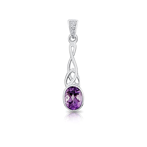 DTPsilver® 925 Sterling Silber Keltischer Knoten Anhänger mit natürlichen Edelsteinen - Amethyst von DTPsilver