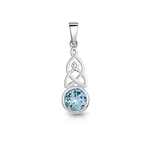 DTPsilver® 925 Sterling Silber Keltischer Knoten Anhänger mit natürlichen Edelsteinen - Blautopas von DTPsilver