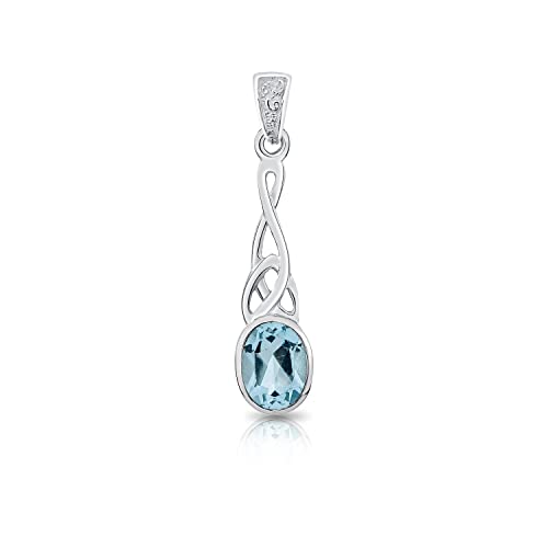 DTPsilver® 925 Sterling Silber Keltischer Knoten Anhänger mit natürlichen Edelsteinen - Blautopas von DTPsilver