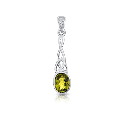 DTPsilver® 925 Sterling Silber Keltischer Knoten Anhänger mit natürlichen Edelsteinen - Peridot von DTPsilver