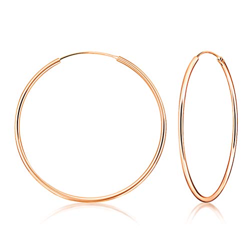 DTPsilver® 925 Sterling Silber Rose Vergoldet Creolen Ohrringe - Klein/Mittelgroße/Groß - Dicke 2 mm - Durchmesser: 60 mm von DTPsilver