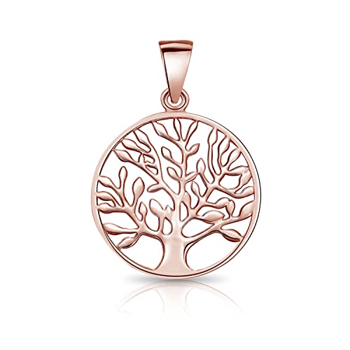 DTPsilver® 925 Sterling Silber Rosen-Gold überzogen Baum des Lebens Anhänger von DTPsilver