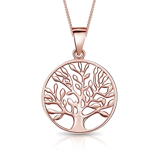 DTPsilver® 925 Sterling Silber Rosen-Gold überzogen Halskette - Baum des Lebens Anhänger - kette Breite: 1,2 mm - Verstellbare Länge: 40 bis 45 cm von DTPsilver