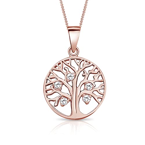 DTPsilver® 925 Sterling Silber Rosen-Gold überzogen Halskette - Baum des Lebens Anhänger - kette Breite: 1,2 mm - Verstellbare Länge: 40 bis 45 cm von DTPsilver