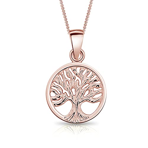 DTPsilver® 925 Sterling Silber Rosen-Gold überzogen Halskette - Baum des Lebens Anhänger - kette Breite: 1,2 mm - Verstellbare Länge: 40 bis 45 cm von DTPsilver