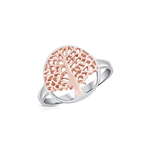 DTPsilver® 925 Sterling Silber Rosen-Gold überzogen Ring - Baum des Lebens von DTPsilver