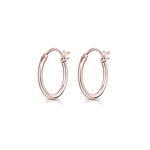 DTPsilver® 925 Sterling Silber Rosen-Gold überzogen Runde Kreolen Scharnierbügel Ohrringe - Klein/Mittelgroße/Groß - Dicke 1.2 mm - Durchmesser: 14 mm von DTPsilver