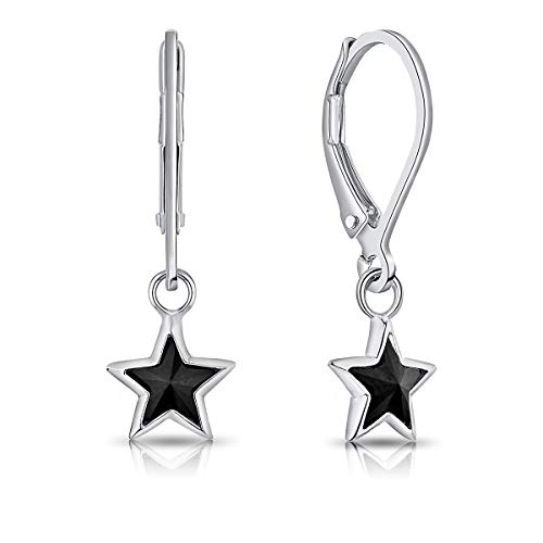 DTPsilver® 925 Sterling Silber Tropfen baumeln Hebelrücken Stern Ohrringe mit Kristallen von Swarovski® Elements - Durchmesser 7 mm - Farbe : Schwarz von DTPsilver
