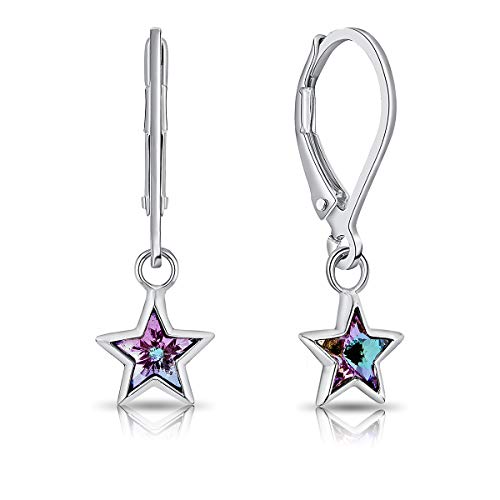 DTPsilver® 925 Sterling Silber Tropfen baumeln Hebelrücken Stern Ohrringe mit Kristallen von Swarovski® Elements - Durchmesser 7 mm - Farbe : Vitrail Light von DTPsilver