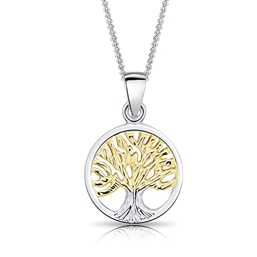 DTPsilver® 925 Sterling Silber und Gelb Vergoldet Zweifarbig Anhänger - Baum des Lebens Anhänger - kette Breite: 1,2 mm - Verstellbare Länge: 40 bis 45 cm von DTPsilver